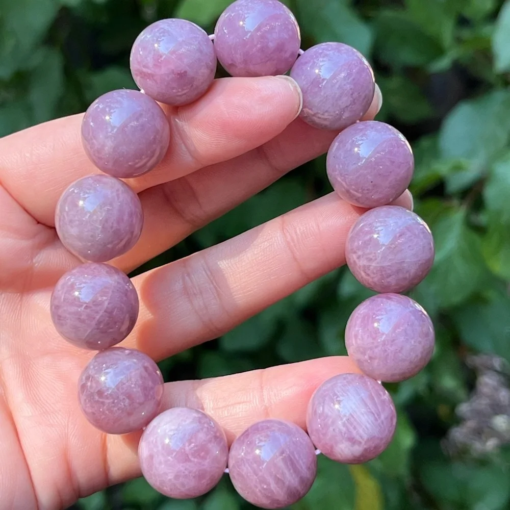 17mm chunky stretchable purple rose quartz bracelet‎